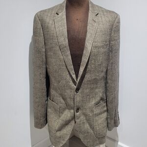 J Crew Men's 100% Linen Ludlow Unstructured Houndstooth Blazer Size 40L Brown